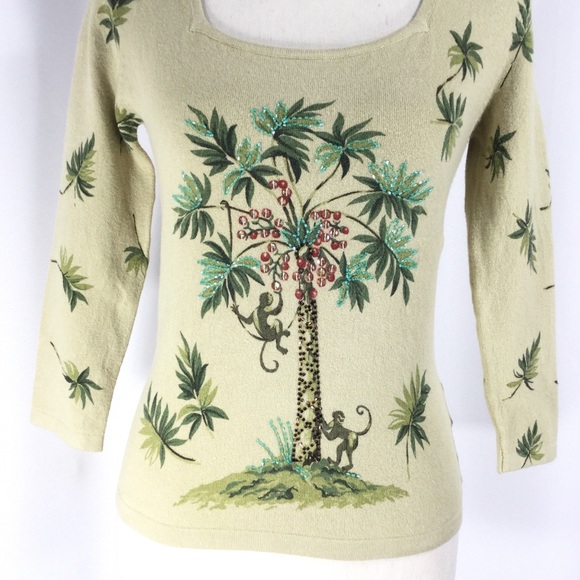 JANE DOE | Soft Knit Top Beaded Palm Tree& Monkeys - Picture 2 of 7